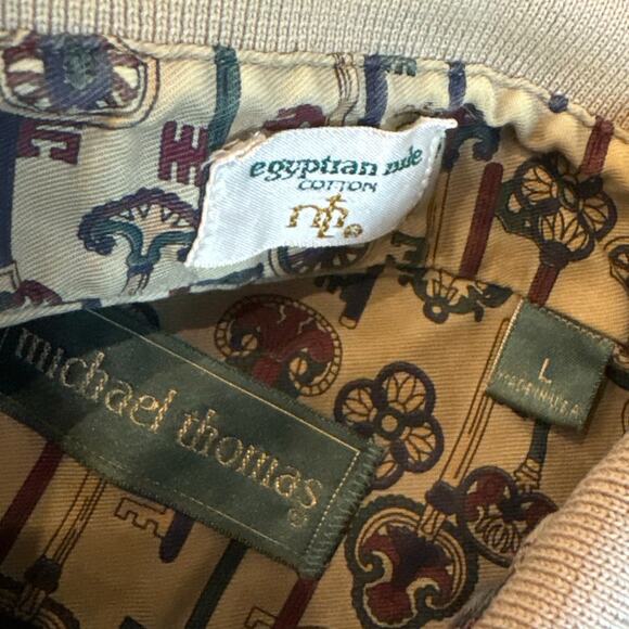 Michael Thomas Egyptian Nile Golf Polo Men's Sz L Brown Multicolor Made in USA - Picture 3 of 6